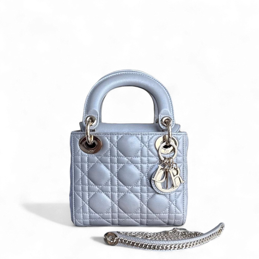 Dior Lady Mini - Cannage Lambskin Silver Gold Hardware Chain Strap