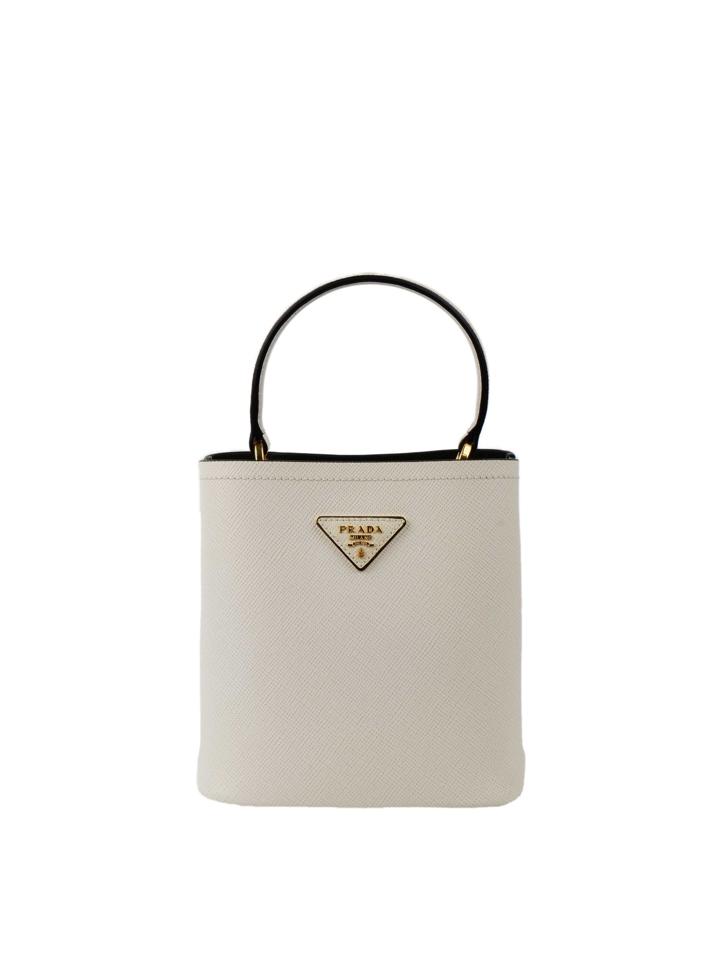 Prada Small Saffiano White Panier Bag.