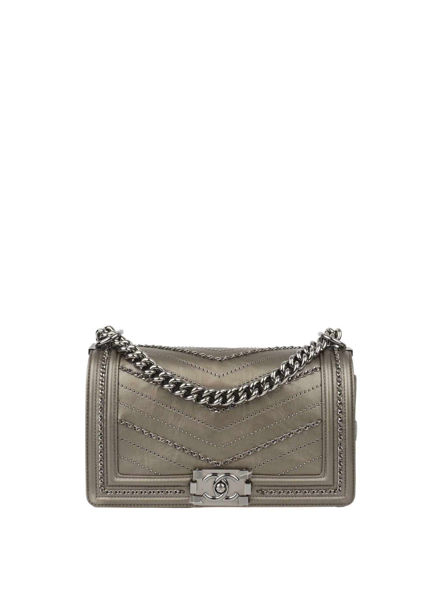 Chanel Medium Chevron Metallic Crumpled Calfskin Boy Bag.
