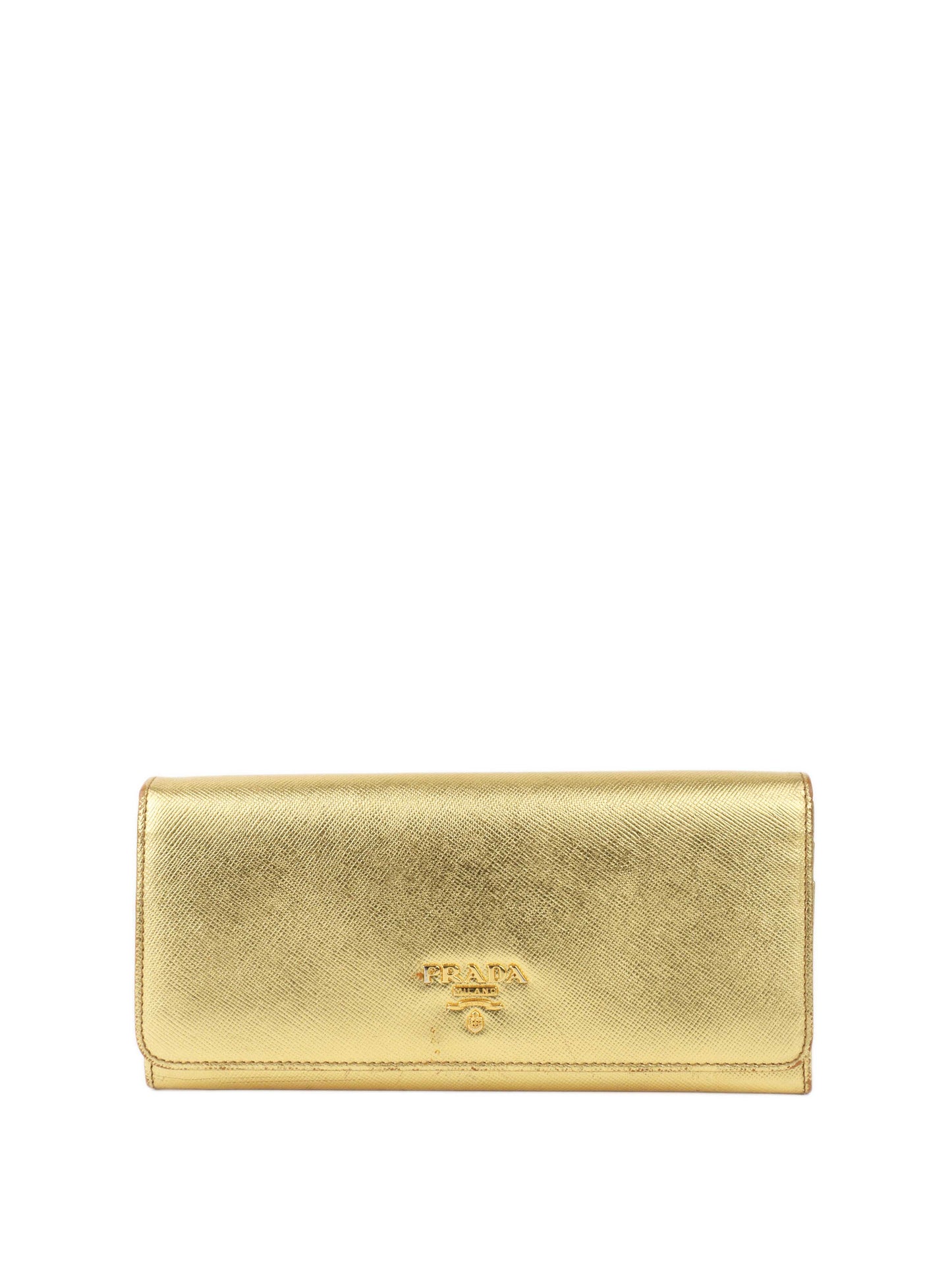 Prada Gold Saffiano Leather Wallet.