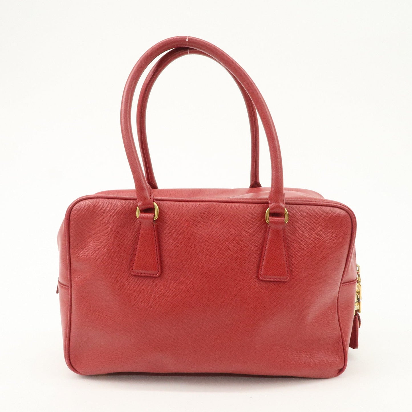 PRADA Triangle Logo Saffiano Leather Boston Bag Hand Bag Red BL0095  d