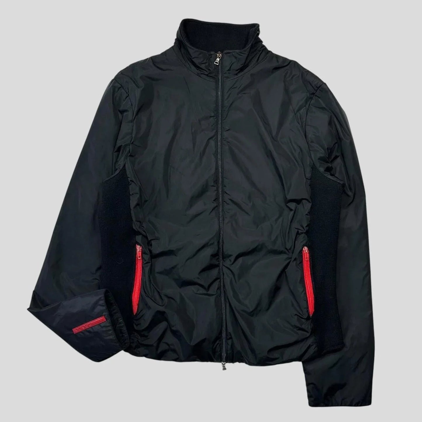 Prada Sport 00’s Red Zip Nylon Panelled Knit Jacket - M