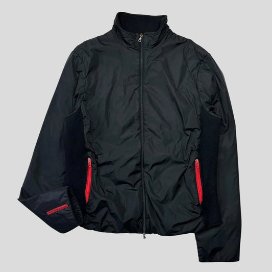 Prada Sport 00’s Red Zip Nylon Panelled Knit Jacket - M