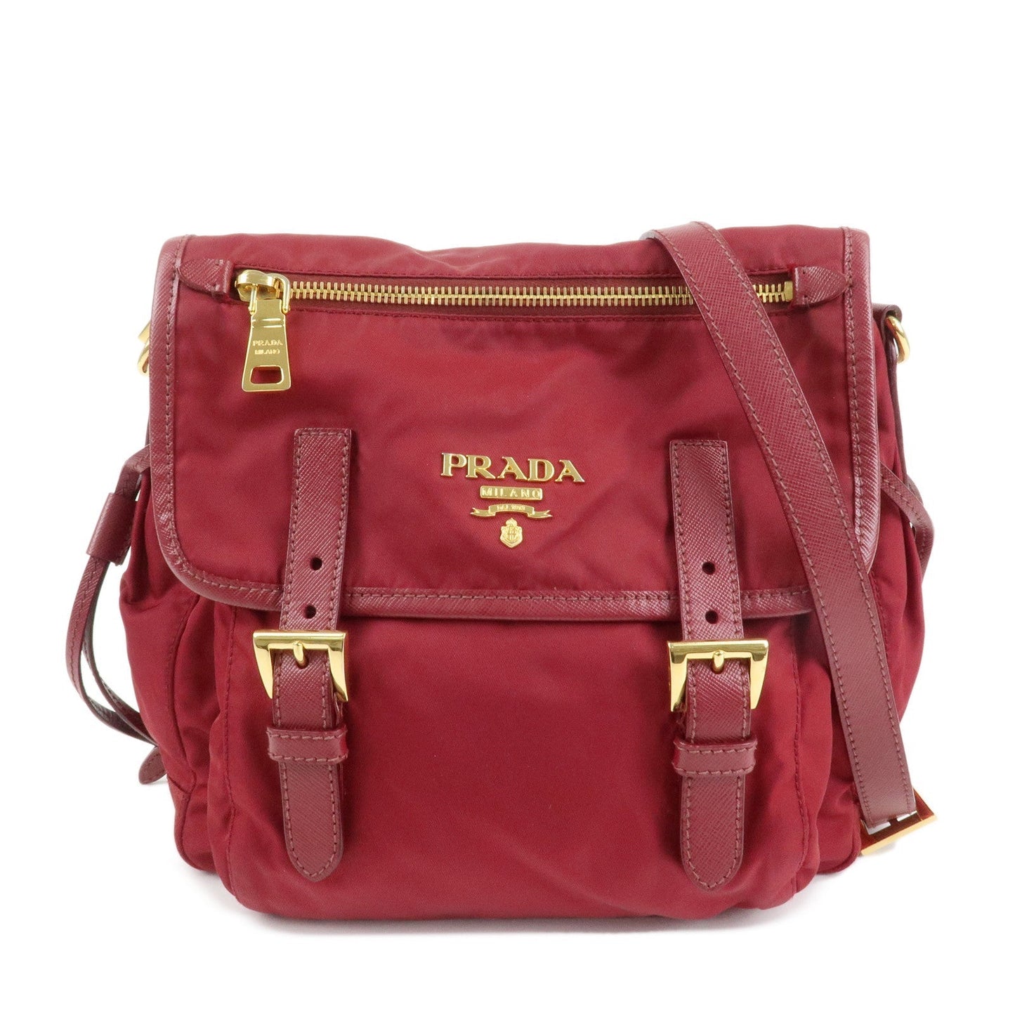 PRADA Logo Nylon Leather Shoulder Bag Crossbody Bag Bordeaux BT0692  d