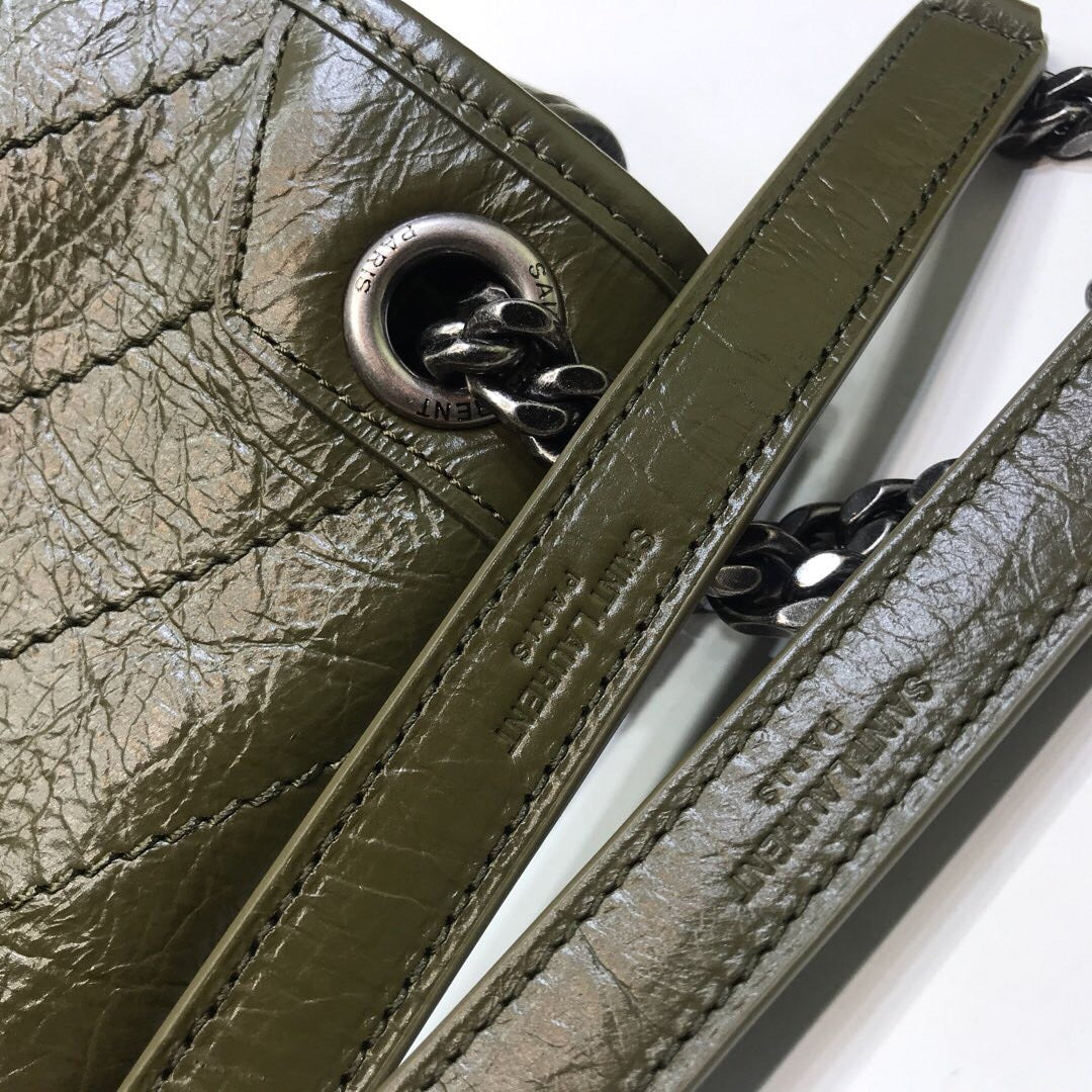 YSSL Niki Medium Chain Bag In Crinkled  Green For Women 11in/28cm YSL 6331581YG041229