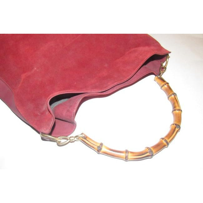 Gucci   Two Way Burgundy Suede And Leather With A Bamboo Handle Hobo Bag