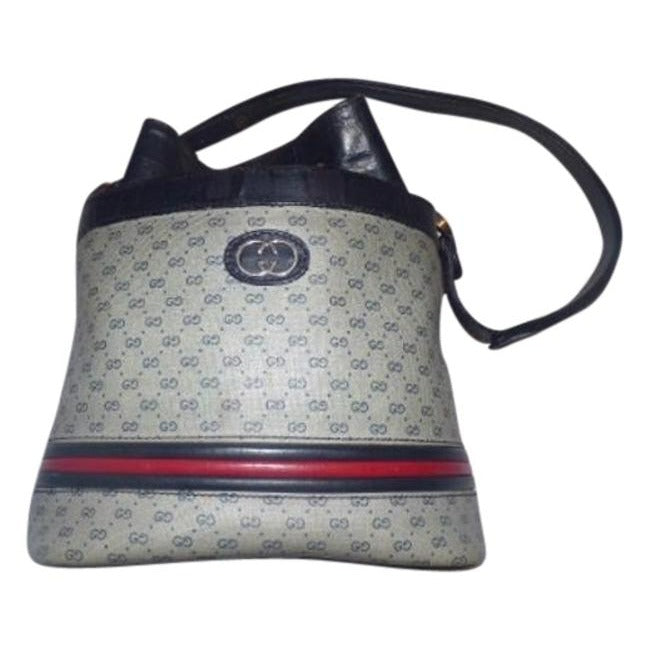 Gucci   Shades Of Blue With Red And Navy Stripe Accents Coated Canvas
