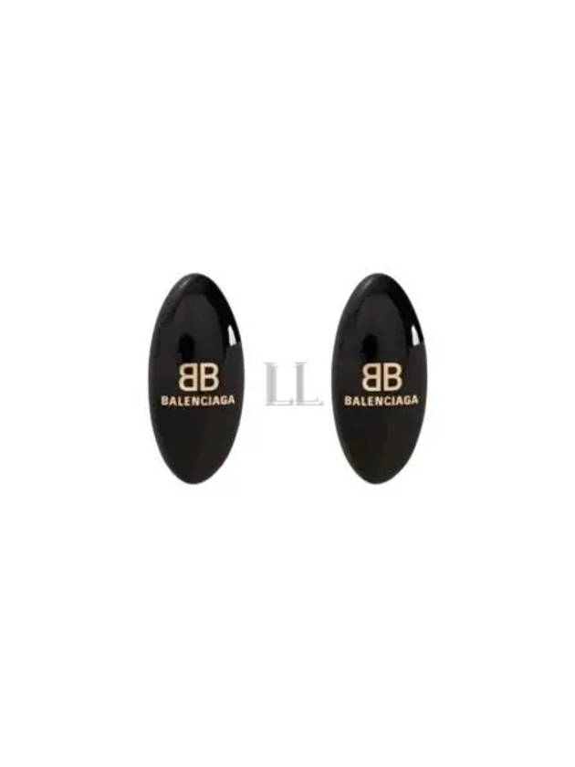 Luxury Balenciaga Trending 2025 Oval Logo Plaque Earrings Black