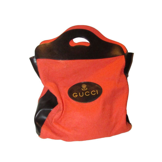 , Gucci, red soft wool & black leather, large tote with a leather oval with 'GUCCi' and the crest accent at the center
