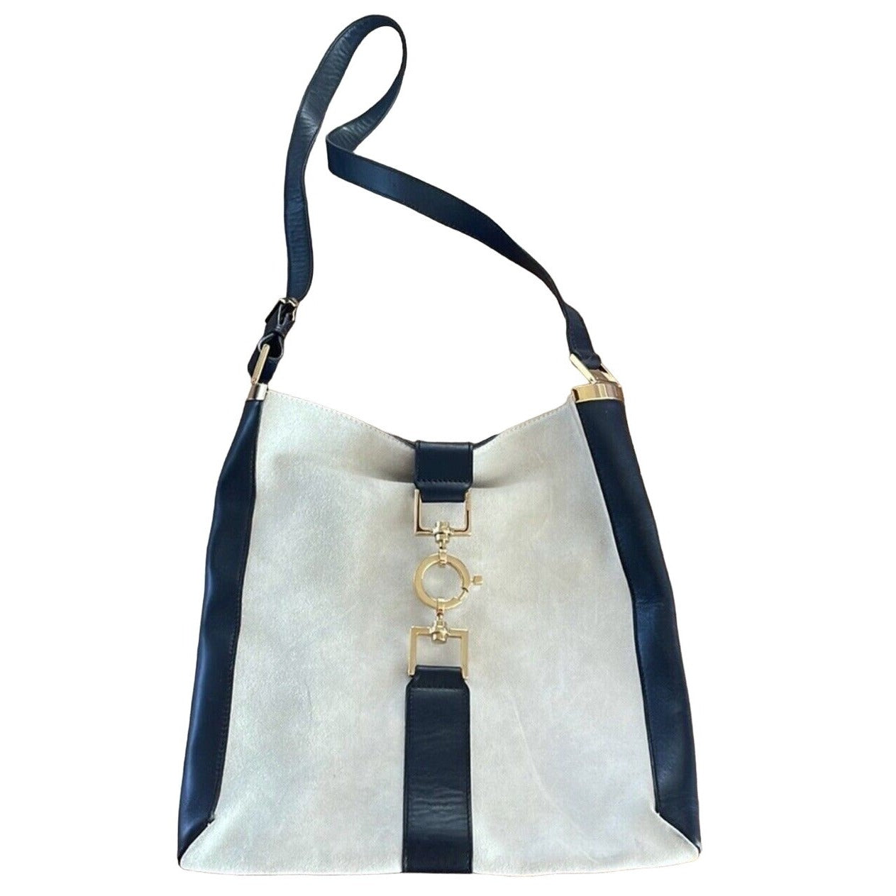, Tom Ford era, Gucci, ivory suede & black leather, Jackie hobo shoulder bag with gold hardware