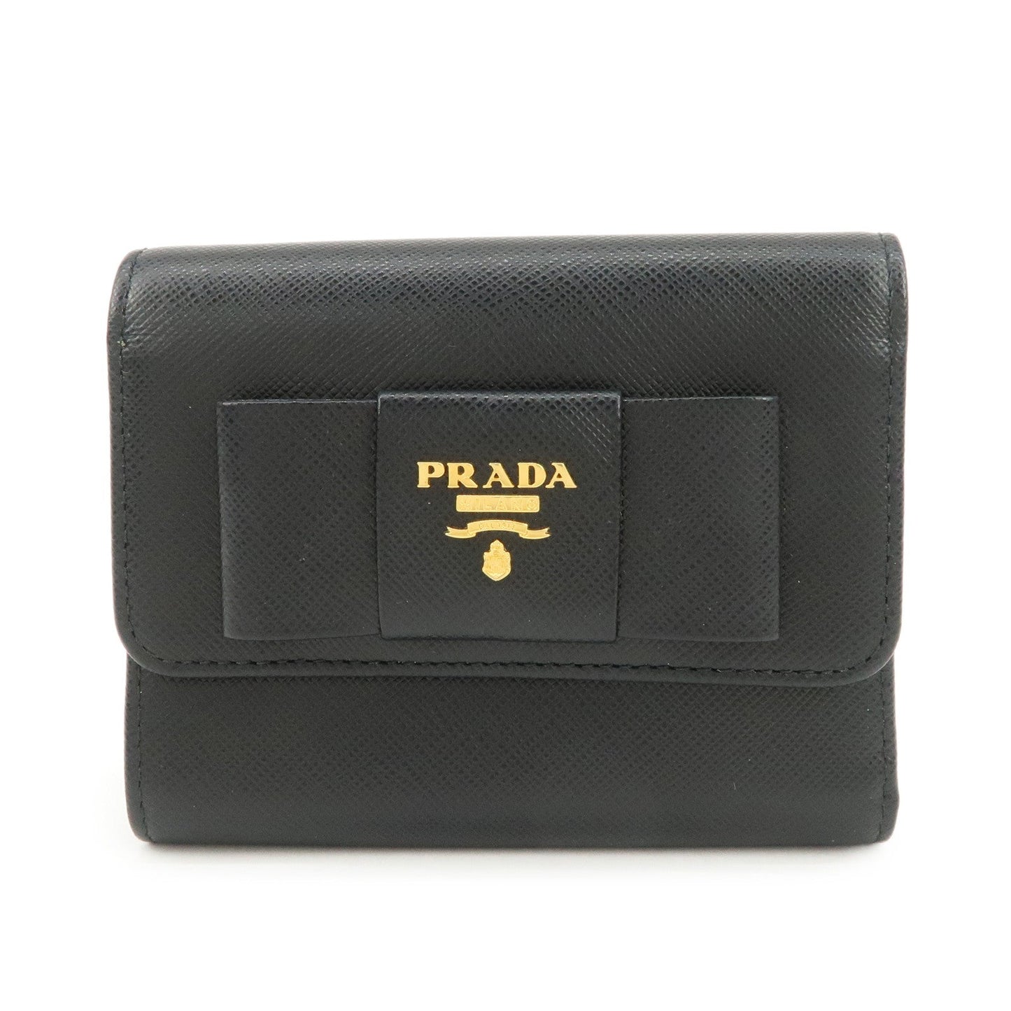 PRADA Leather Ribbon Tri-fold Wallet Black 1MH840  d