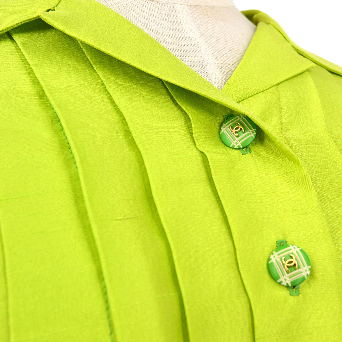 Chanel 1990 CC-button pleated silk shirt #38