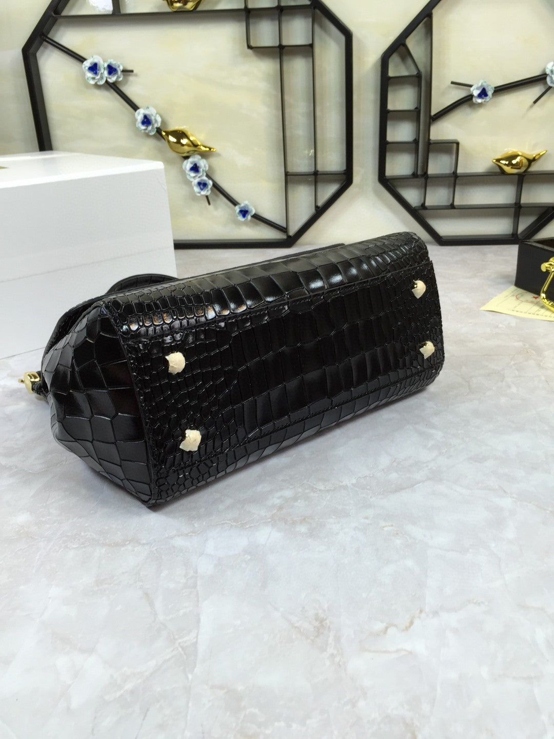 Top Quality MeTop Qualityum Sicily Bag In Foiled CrocoTop Qualityle-Print Black For Women 10.2in/26cm Top Quality