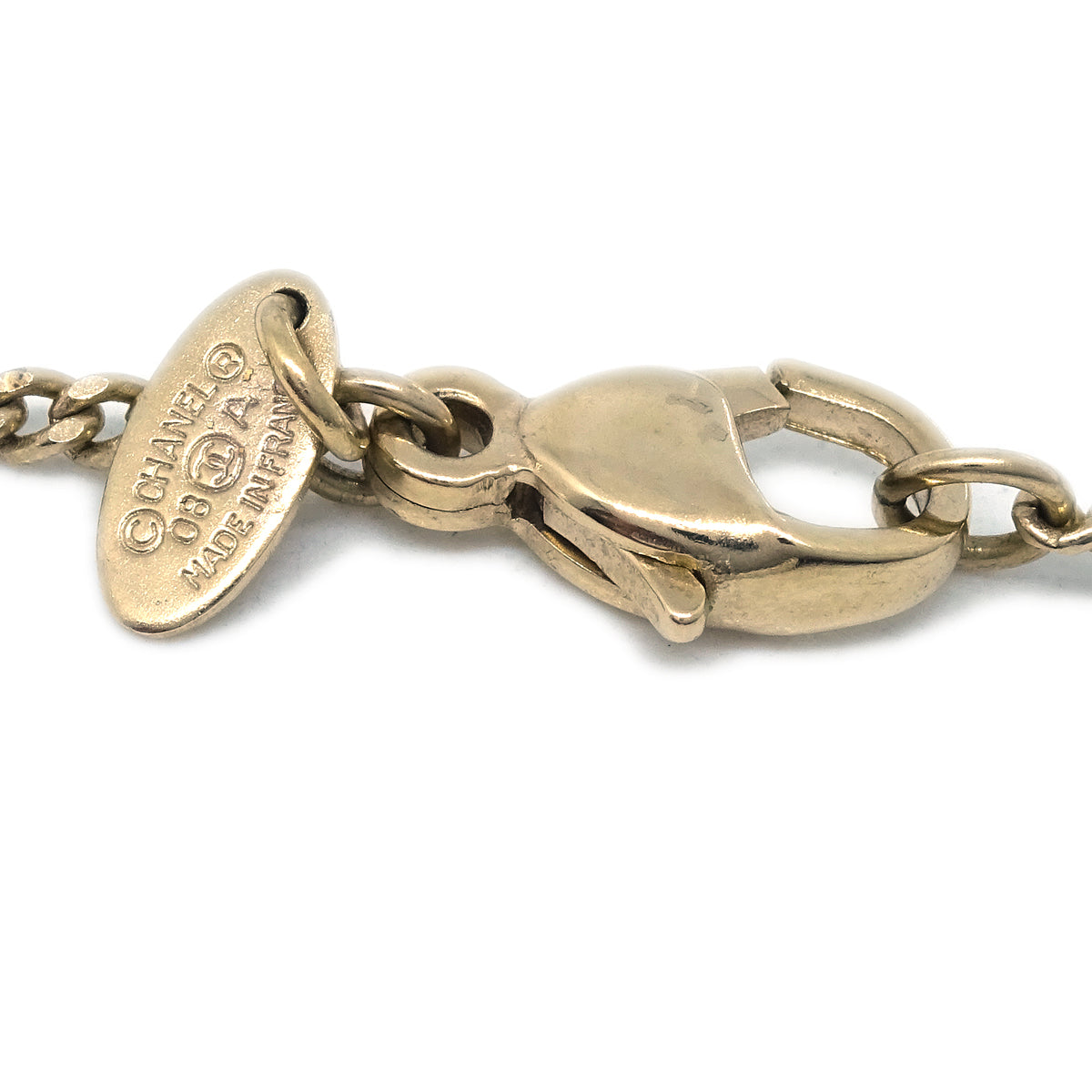 Chanel Artificial Pearl Rhinestone Gold Chain Pendant Necklace 08A