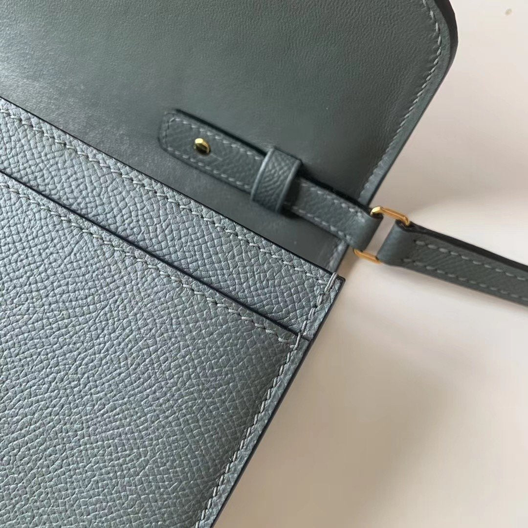 Top Quality Constance Togo Long Wallet 21cm/8.3in Gold Toned Hardware For Women Grey