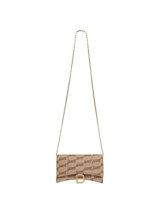 Luxury Balenciaga Trending 2025 Hourglass BB Monogram Chain Long Wallet Brown