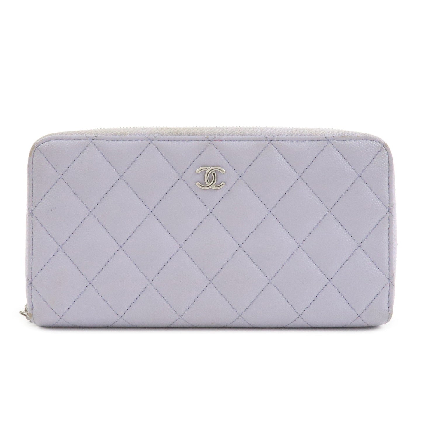 CHANEL Matelasse Caviarskin Round Zippy Wallet Lavender AP0242