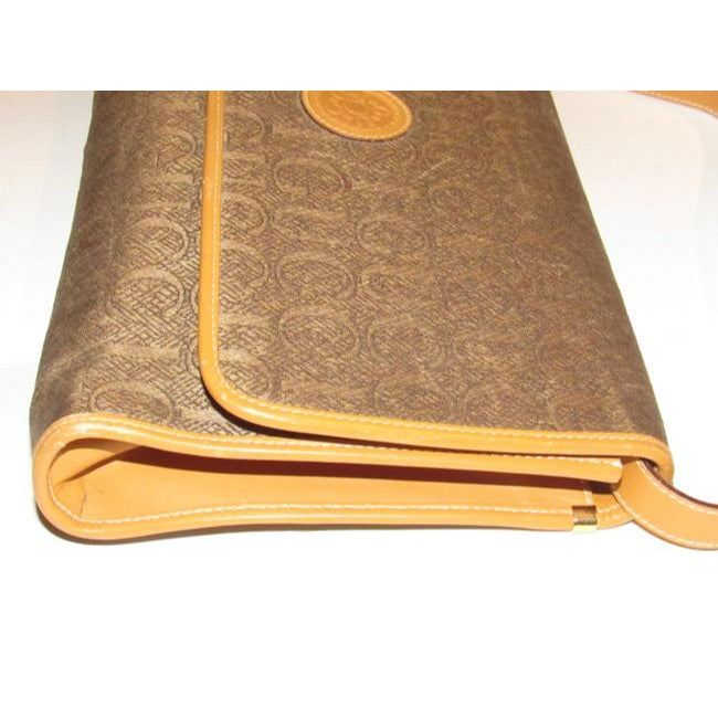 Gucci   Brown Gucci Print Canvas And Camel Leather Shoulder Bag