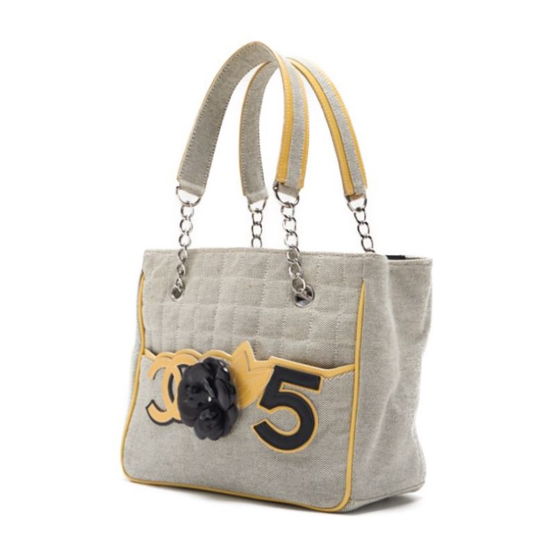 CHANEL . 5 Camelia Handbag Canvas  Emmel Grey × Yellow  Handbag ' Bag Hybrid ? Delivery? Honeymoon Online