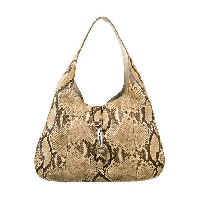 - Gucci New Jackie Xl Leather With Piston Lock Shades Of Brown Python Hobo Bag