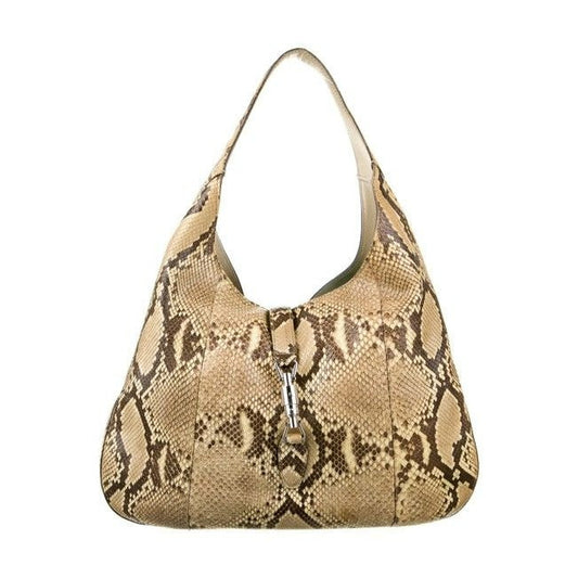 - Gucci New Jackie Xl Leather With Piston Lock Shades Of Brown Python Hobo Bag