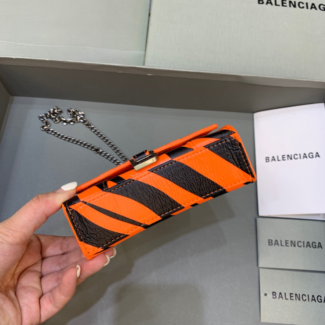 Top Quality Hourglass Mini Handbag With Chain In Black And Orange, For Women,  Bags 4.7in/12cm