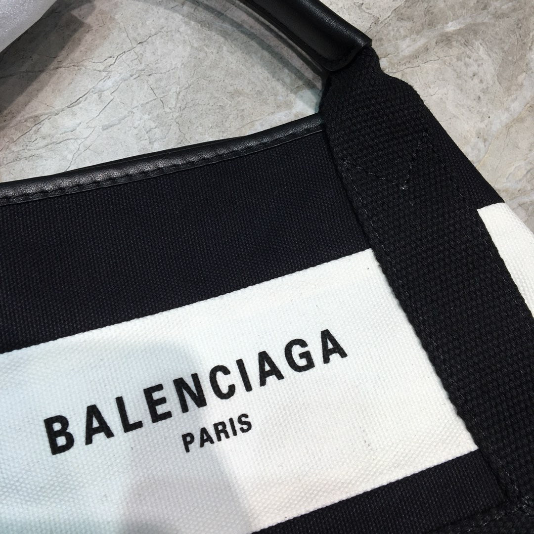 Top Quality Navy Small Cabas Tote Bag In Black And White, For Women,  Bags 18.5in/47cm