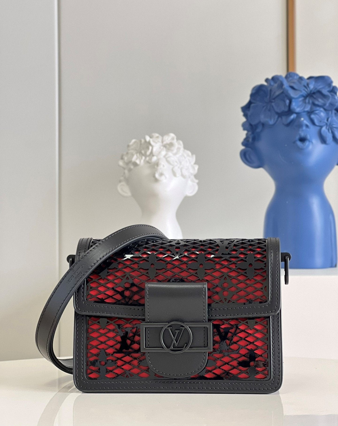 Top Quality Limited Mini Dauphine Bags By Nicolas Ghesquière With Monogram Lace Black For Women 20cm Top Quality M20595
