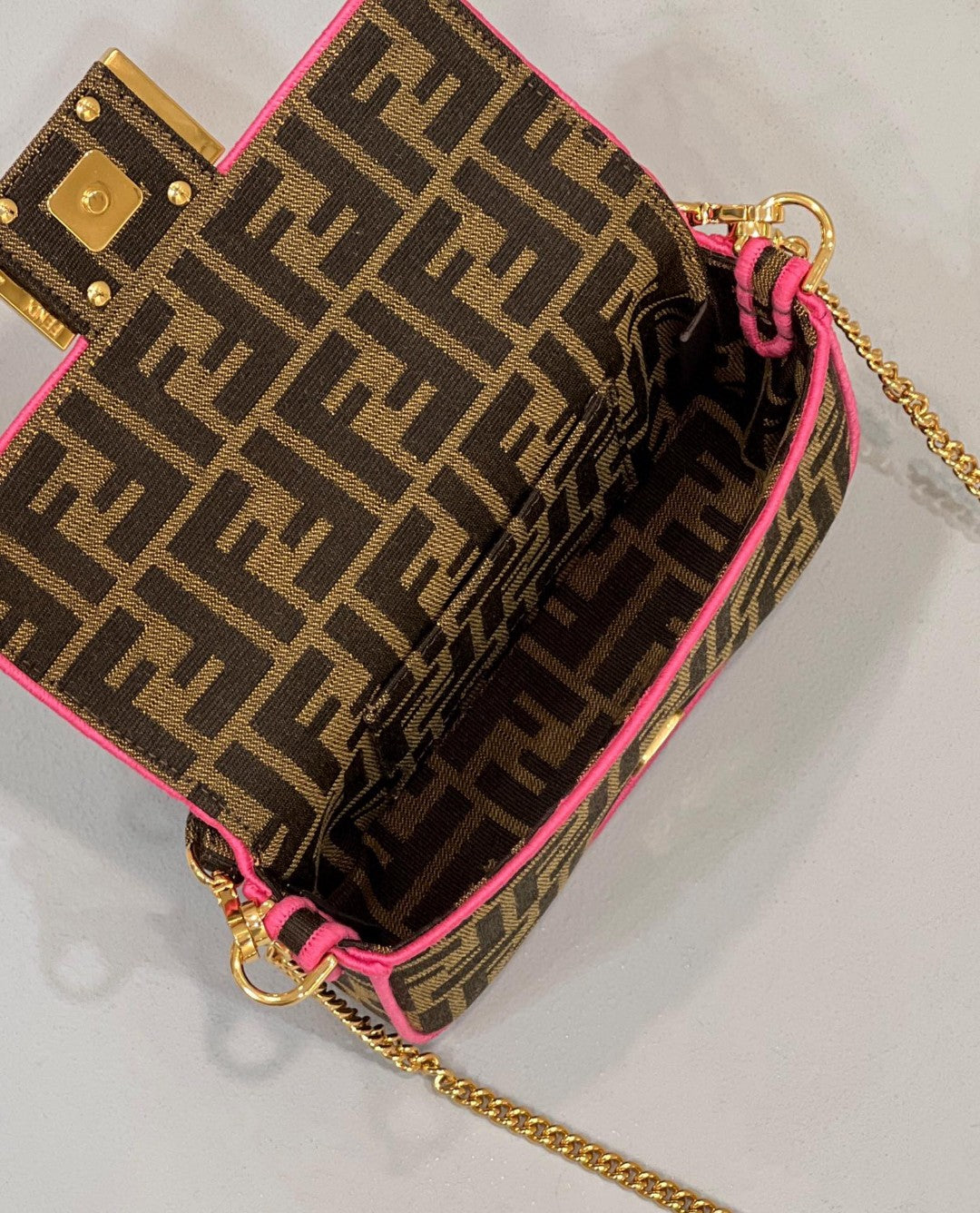 Top QualityTop Quality Baguette Small Brown Fabric Pink Border Bag For Woman 18cm/7in
