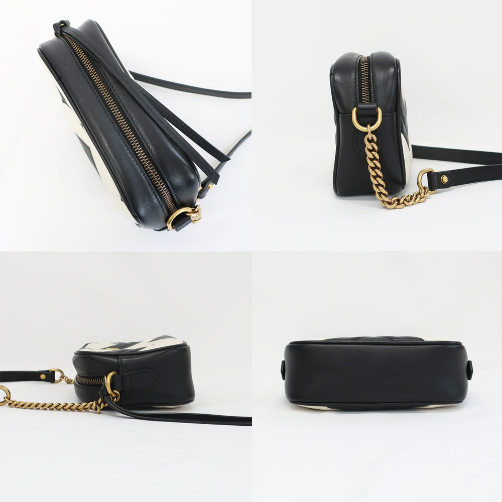 Gucci 448065 Chain Shoulder GG Logo White Black G  Leather Bag  Gucci 448065 Chain Shoulder Gucci White Black Gold Tools