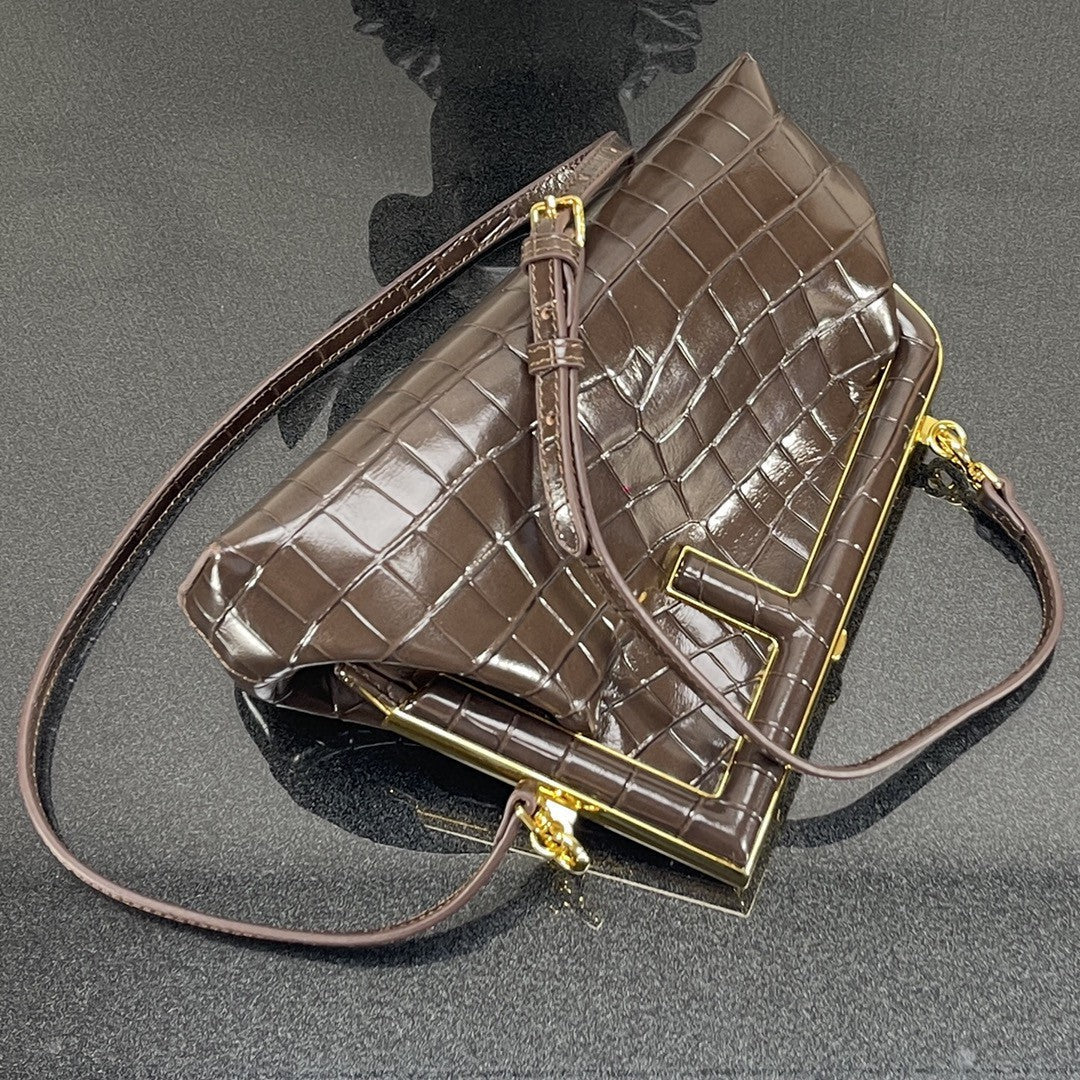 FI First Small Gray CrocoTop Qualityle Bag For Woman 26cm/10in