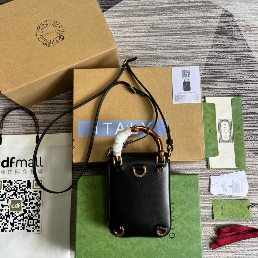 gg Bamboo Mini Handbag Black For Women, Women’s Bags 6in/16cm gg 702106 UZY0T 1000