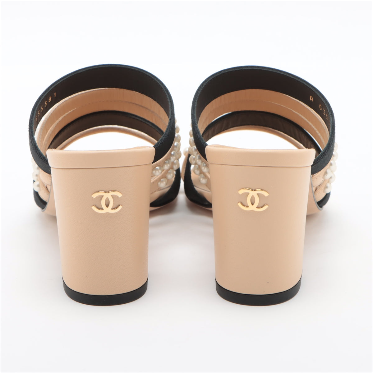 Chanel Coco Leather X Fabric Sandal 35C  Beige X Black G35381 Pearl Mould Sandal  Bag