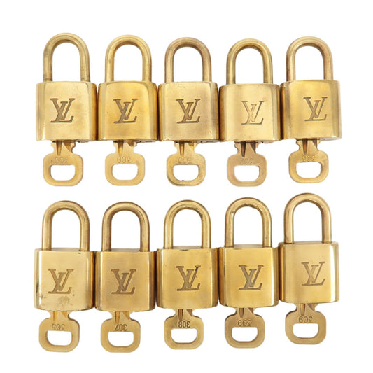 Louis Vuitton Set of 10 Lock & Key Cadena Key Lock Metal Gold  d