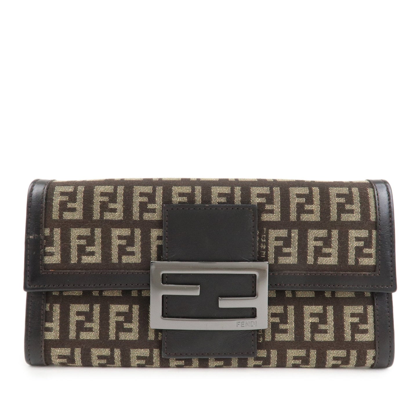 FENDI Zucchino Canvas Leather Bi-Fold Long Wallet Dark Brown 8M0021  d