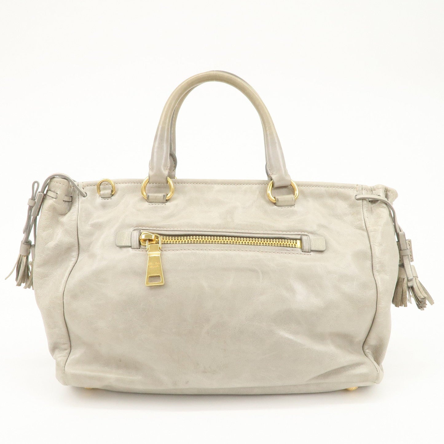 PRADA Triangle Logo VITELLOSHINE Leather 2Way Bag Hand Bag Gray BN1921  d