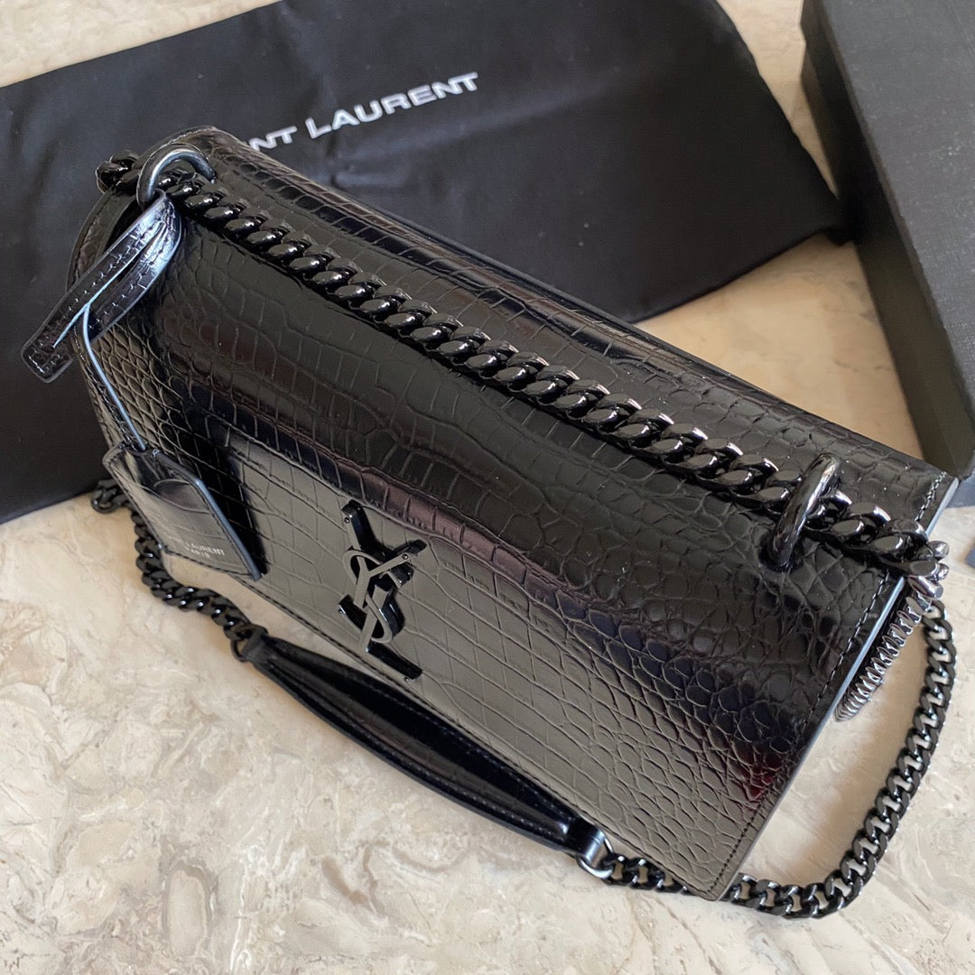 YSSL Sunset Medium Chain Bag Black For Women 8in/22cm YSL 442906DND0U1000
