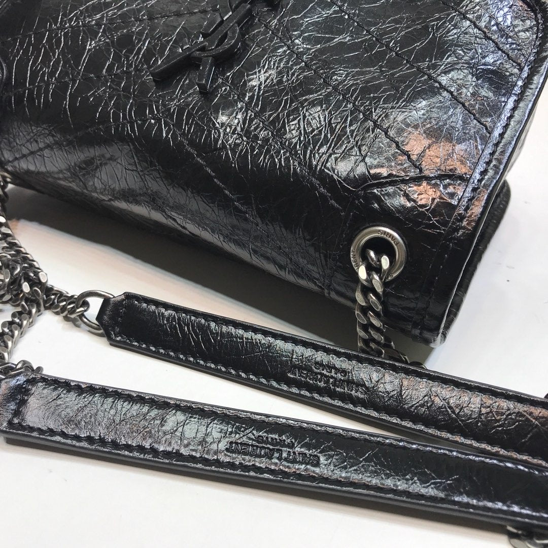 YSSL Niki Baby Chain Bag In Crinkled  Black For Women 8in/21cm YSL 6331600EN041000