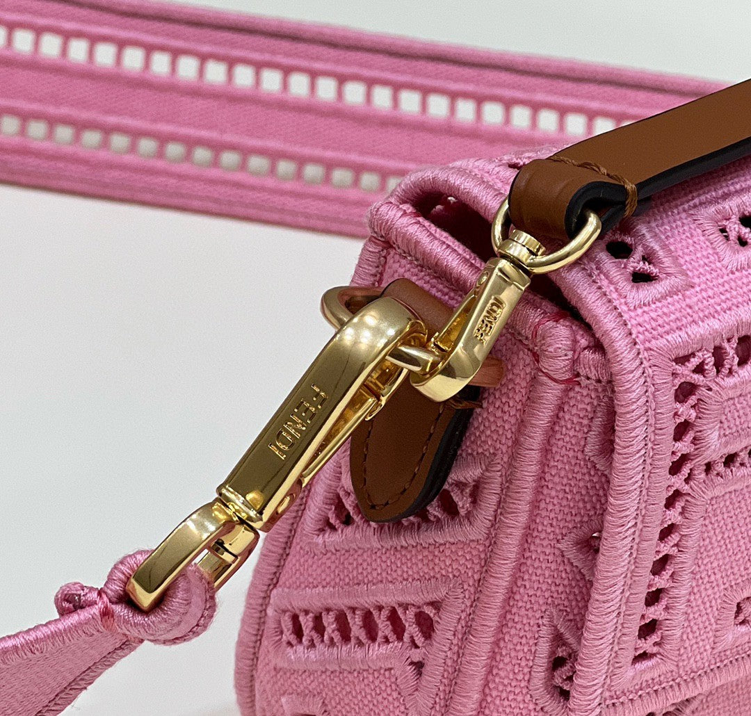 Top QualityTop Quality Baguette Pink with Embroidery Small Bag For Woman 21cm/8in