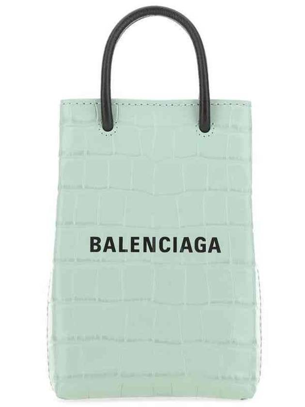 Luxury Balenciaga Trending 2025 Crocodile Embossed Phone Holder Shopping Mini Bag Light Green