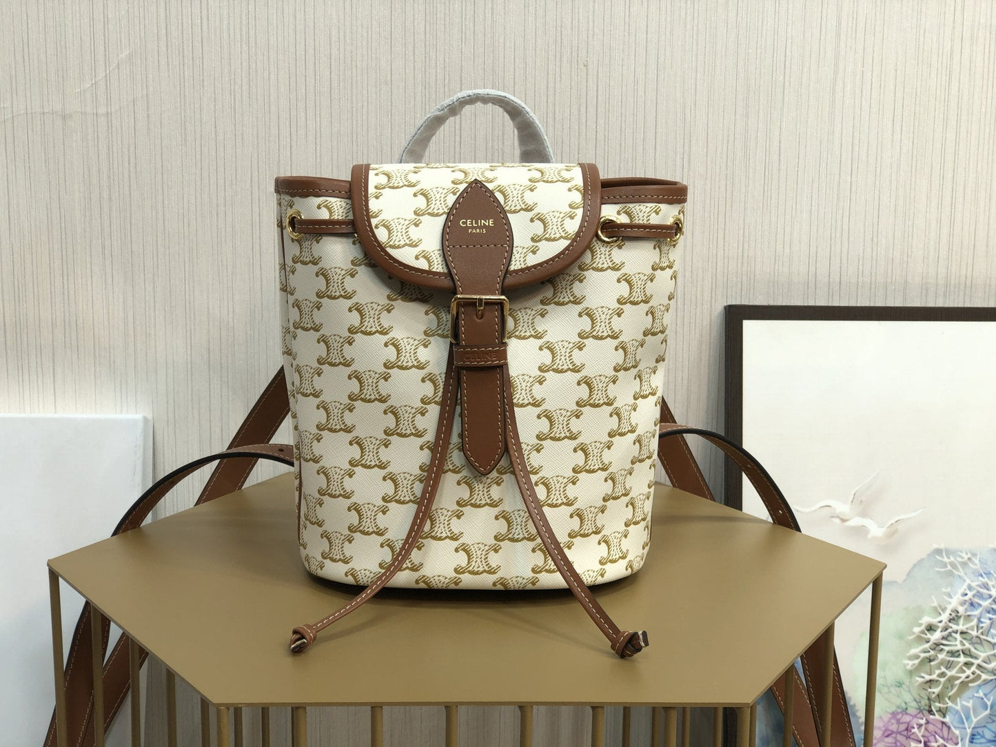 Top Quality Mini Backpack Folco In Triomphe Canvas White For Women 7in/20cm 197662CAS.01BC