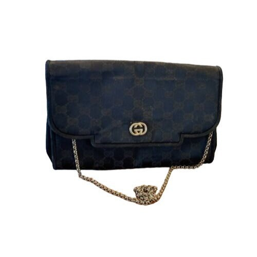 , one of a kind, Gucci, black Guccissima print silk over leather, two-way style bag with a gold chain link, removable strap