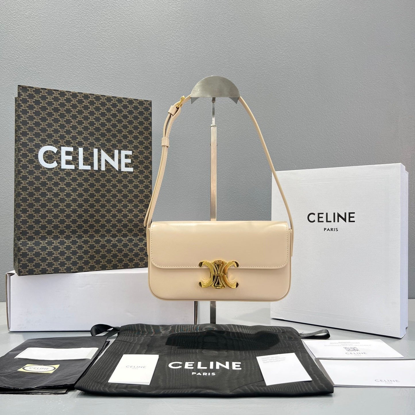 Top Quality Triomphe Shoulder Bag Beige For Women 8in/20.5cm