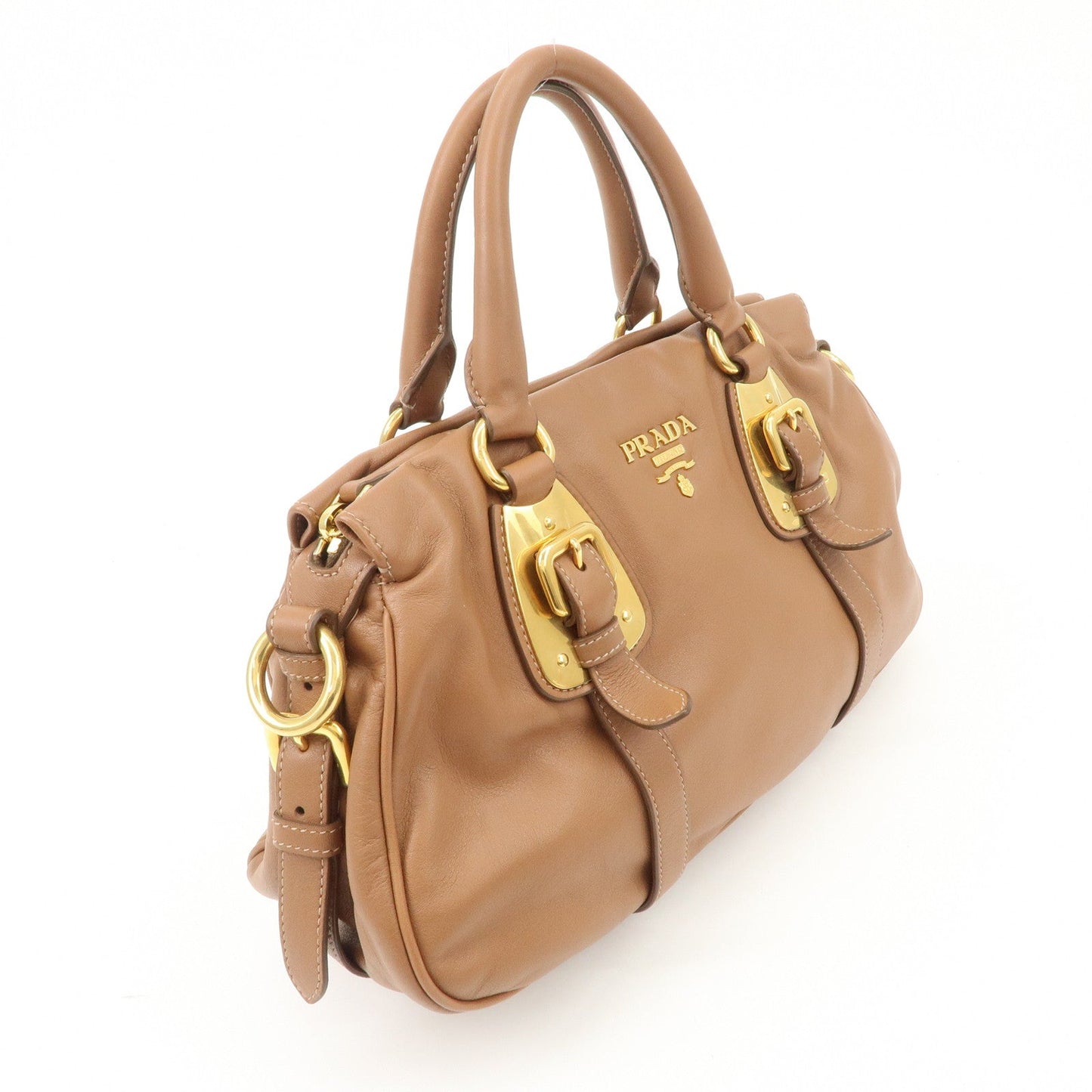 PRADA Leather 2Way Bag Hand Bag Shoulder Bag Brown BN2435  d