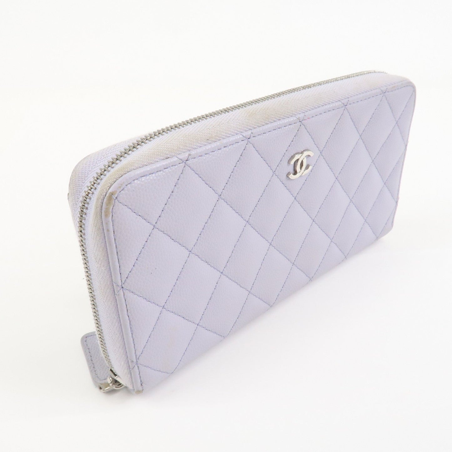 CHANEL Matelasse Caviarskin Round Zippy Wallet Lavender AP0242