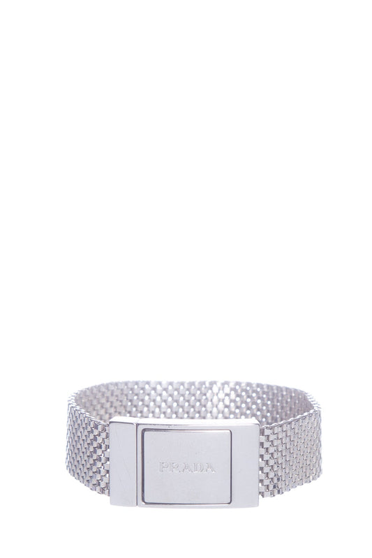 Prada Silver Stainless Steel Logo Bracelet