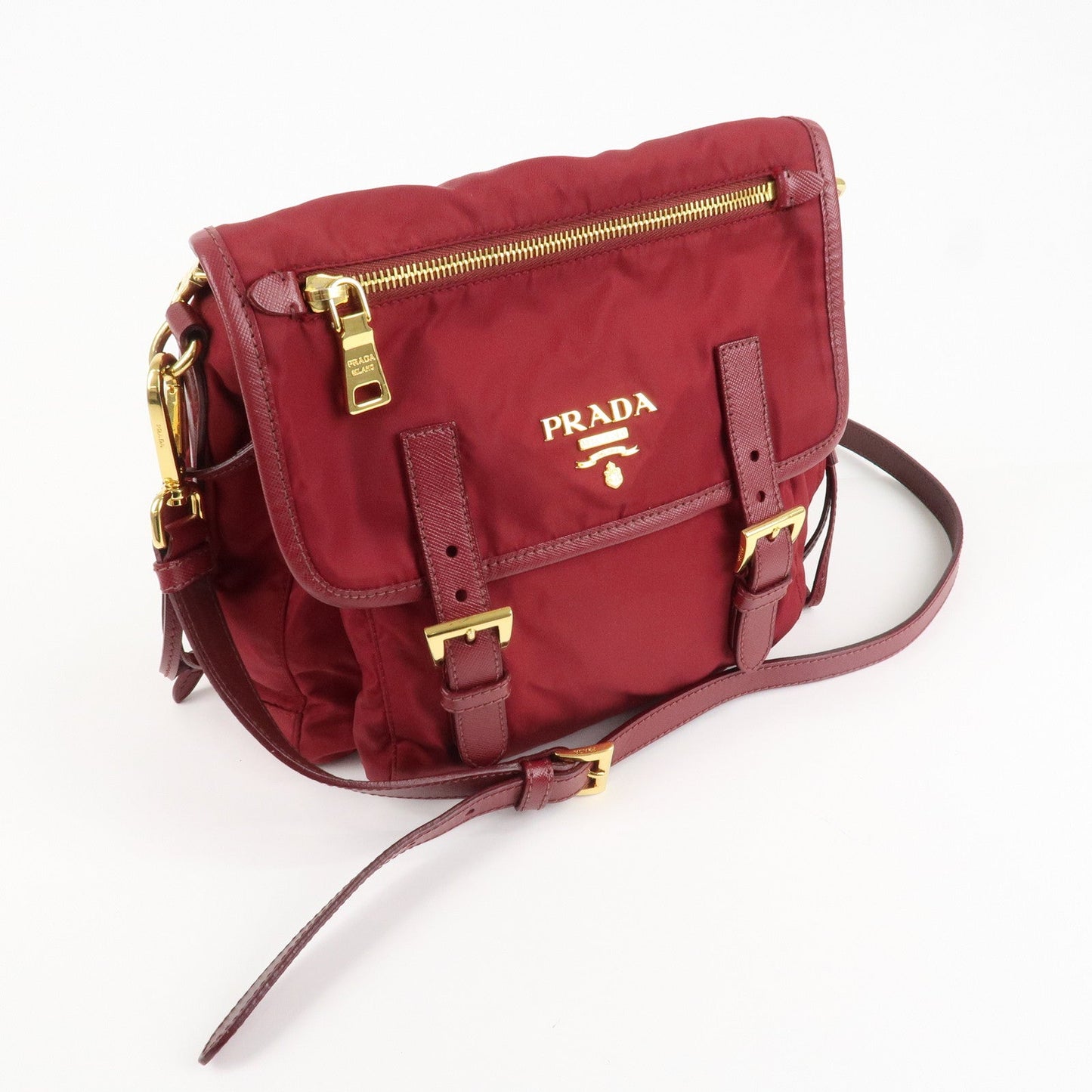 PRADA Logo Nylon Leather Shoulder Bag Crossbody Bag Bordeaux BT0692  d