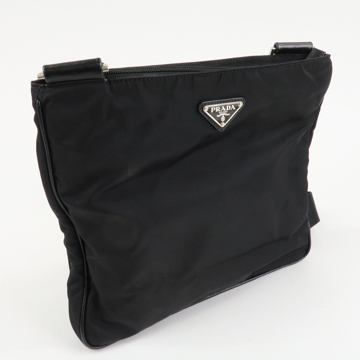 PRADA Triangle Logo Nylon Leather Shoulder Bag Silver HDW Black  d