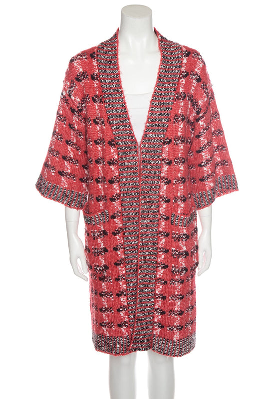 Chanel Pink and multi Pattern Long Knit Cardigan SZ 38