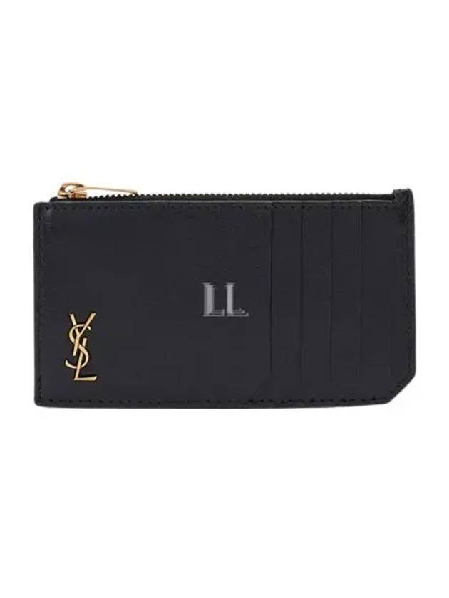 Luxury Saint Laurent Trending 2025 Monogram Leather Gold Zipper Card Wallet Black